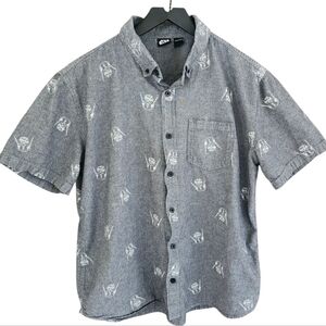 Star Wars Darth Vader Men's L Short‎ Sleeve Button Down Shirt Gray 100% Cotton